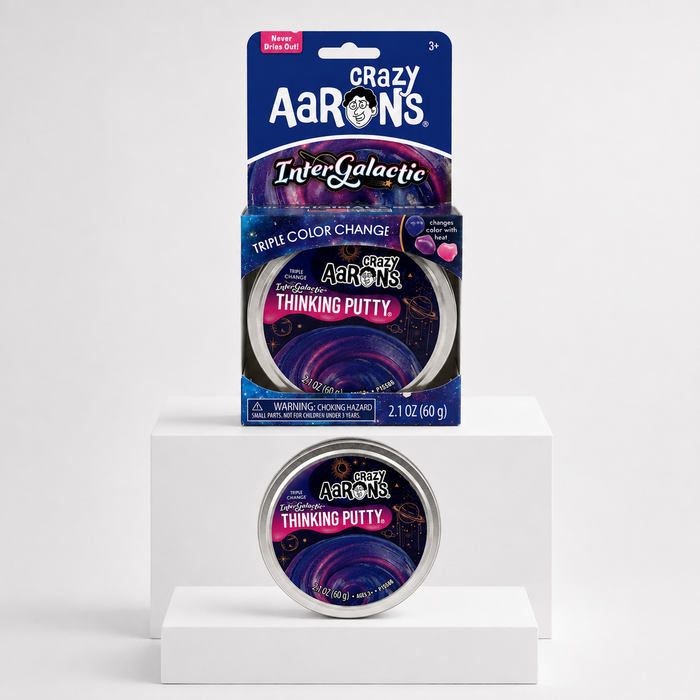 Crazy Aaron's Triple Change Intergalactic Thinking Putty package and tin