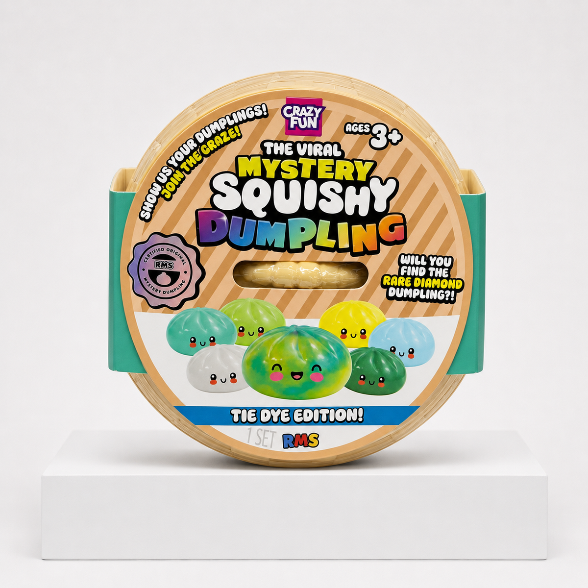 Crazy Fun Squishy Bun Rainbow Mystery Squishy "Dumpling" (Tie Dye Edition) Blind Box – manufacturer-sealed blind-box package