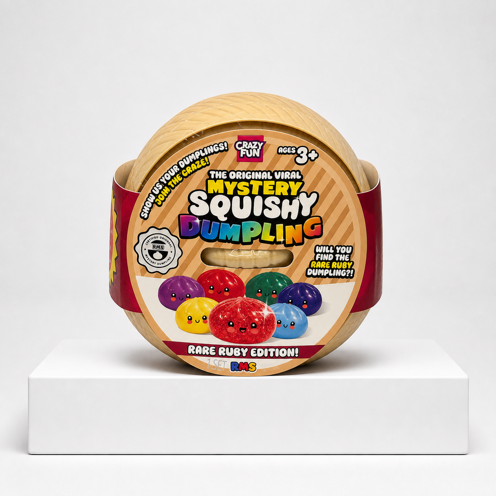 Crazy Fun Mystery Dumpling Rare Ruby Edition blind box on the Squish Planet studio pedestal