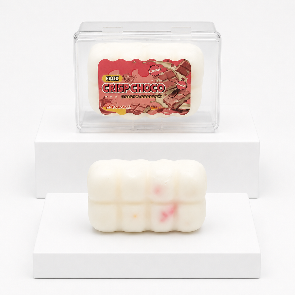 White Crisp Choco package with loose white segmented squish toy