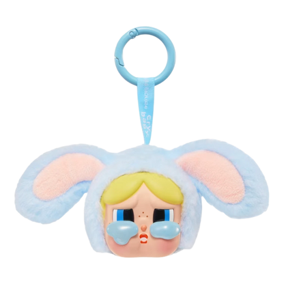 Squish Planet blue plush toy with vinyl face, featuring blonde hair, blue eyes, and bunny ears. Collectible blind box figure.