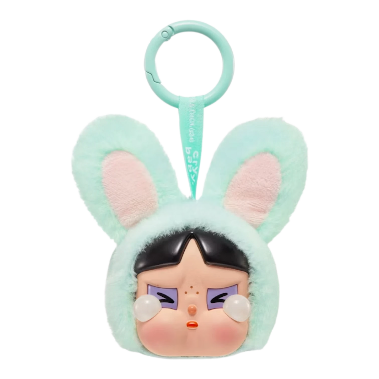 Squish Planet CryBaby x Powerpuff Girls plush toy with vinyl face and bunny ears, mint green