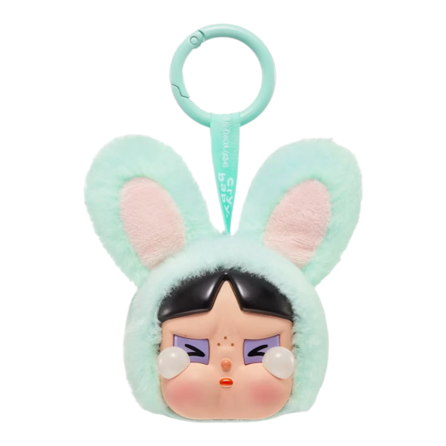 Squish Planet CryBaby x Powerpuff Girls plush toy with vinyl face and bunny ears, mint green