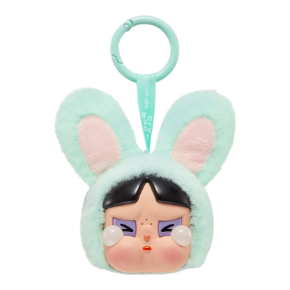 Squish Planet CryBaby x Powerpuff Girls plush toy with vinyl face and bunny ears, mint green