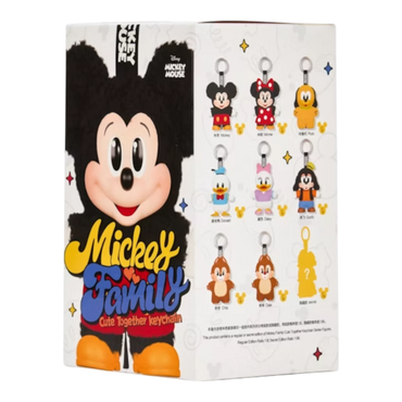 Squish Planet Disney Mickey Family Together Series plush keychain blind box featuring Mickey Mouse, Minnie, Pluto, Donald, Daisy, Goofy, Chip, and Dale.