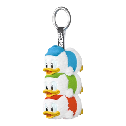 Squish Planet Disney Mickey Family stacked Donald Duck plush keychain with blue, green, and red accents. Soft textile.