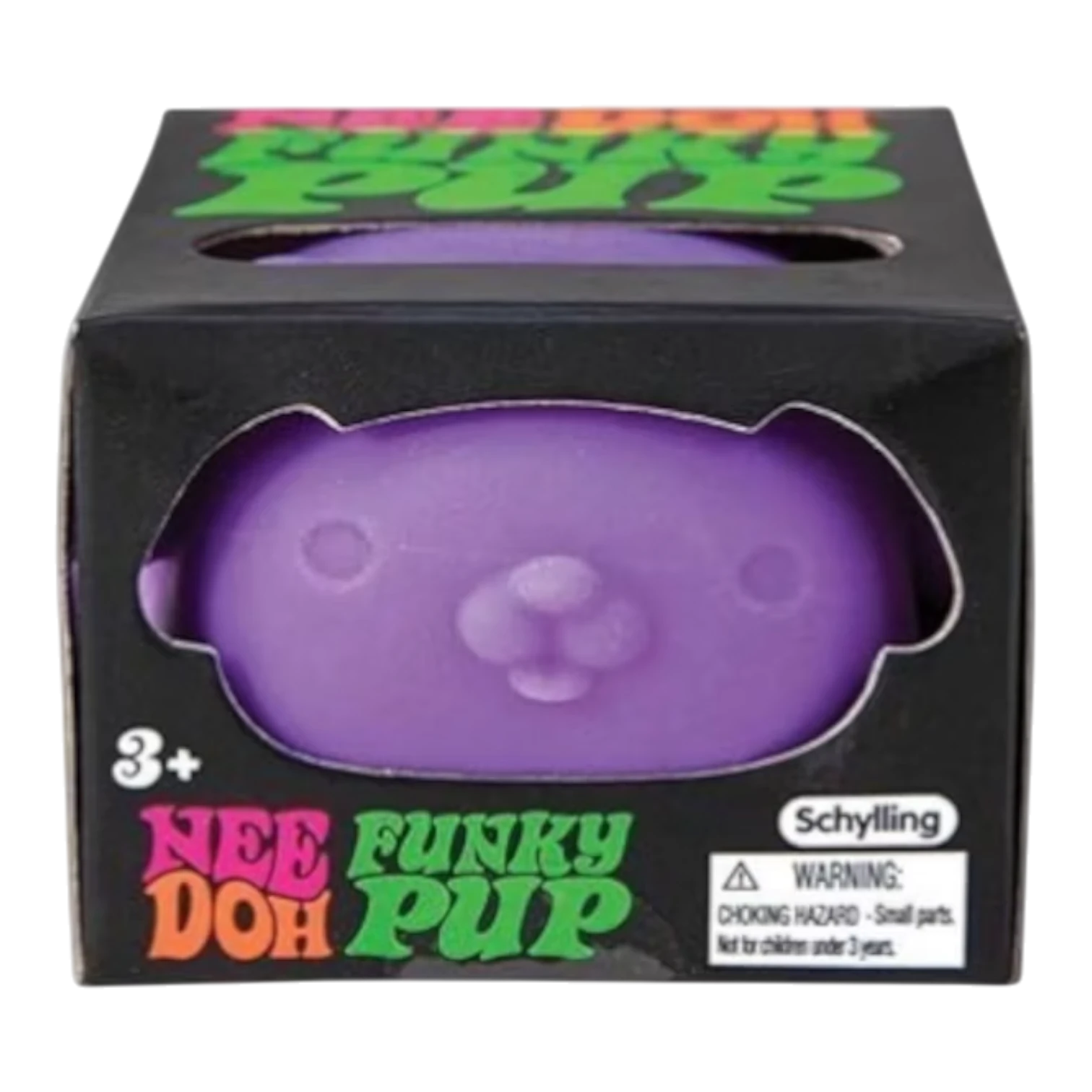 Squish Planet NeeDoh Funky Pup purple dog-shaped squishy fidget toy made of soft, non-toxic compound.