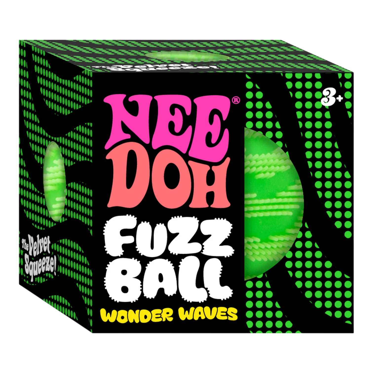 Squish Planet NeeDoh Fuzz Ball Wonder Waves fidget toy, green with wave texture, soft squishy core, stress relief