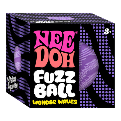 Squish Planet NeeDoh Fuzz Ball Wonder Waves fidget toy, purple with wave texture, soft squishy compound with fuzzy coating.