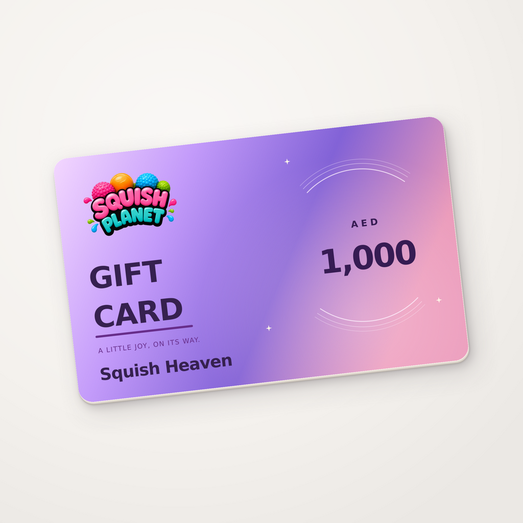 Squish Planet AED 1000 digital gift card — matte cardstock mockup