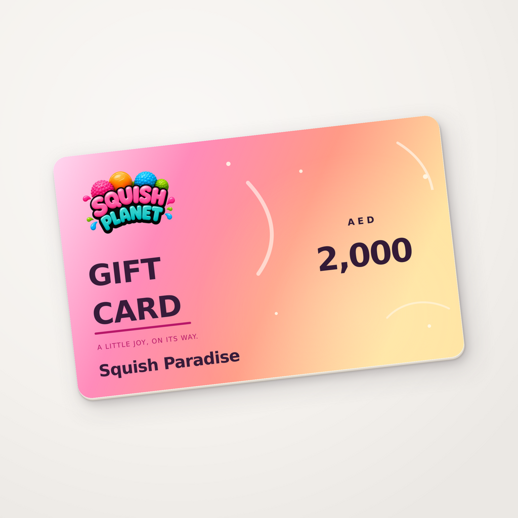 Squish Planet AED 2000 digital gift card — matte cardstock mockup