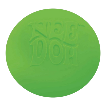 Squish Planet NeeDoh Groovy Glob, a bright green, round, squishy fidget toy with the NeeDoh logo embossed on its surface.