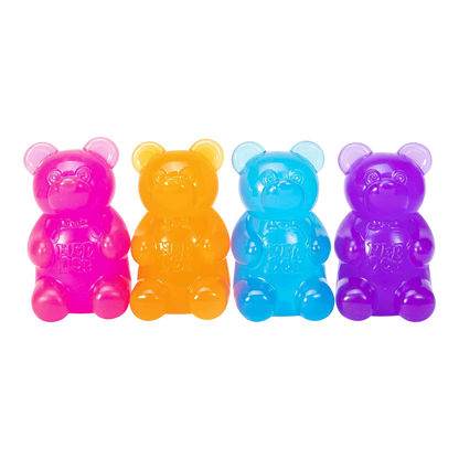 Squish Planet NeeDoh Gummy Bear fidget toy in blue, a soft, squishy, slow-rising sensory toy for stress relief and focus.