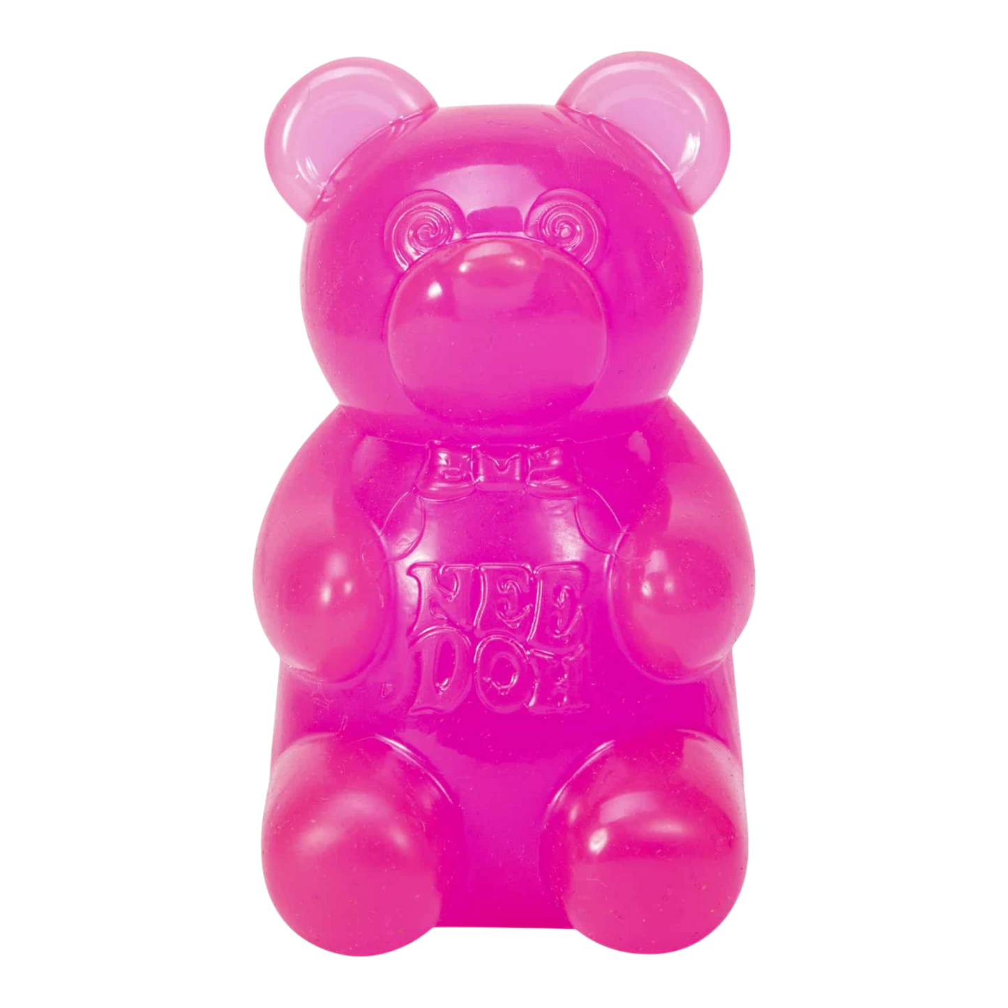 Squish Planet NeeDoh Gummy Bear fidget toy in bright pink, a soft squishy sensory toy for stress relief and focus.