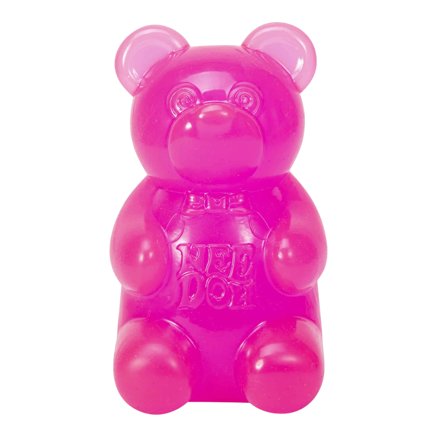 Squish Planet NeeDoh Gummy Bear fidget toy in bright pink, a soft squishy sensory toy for stress relief and focus.