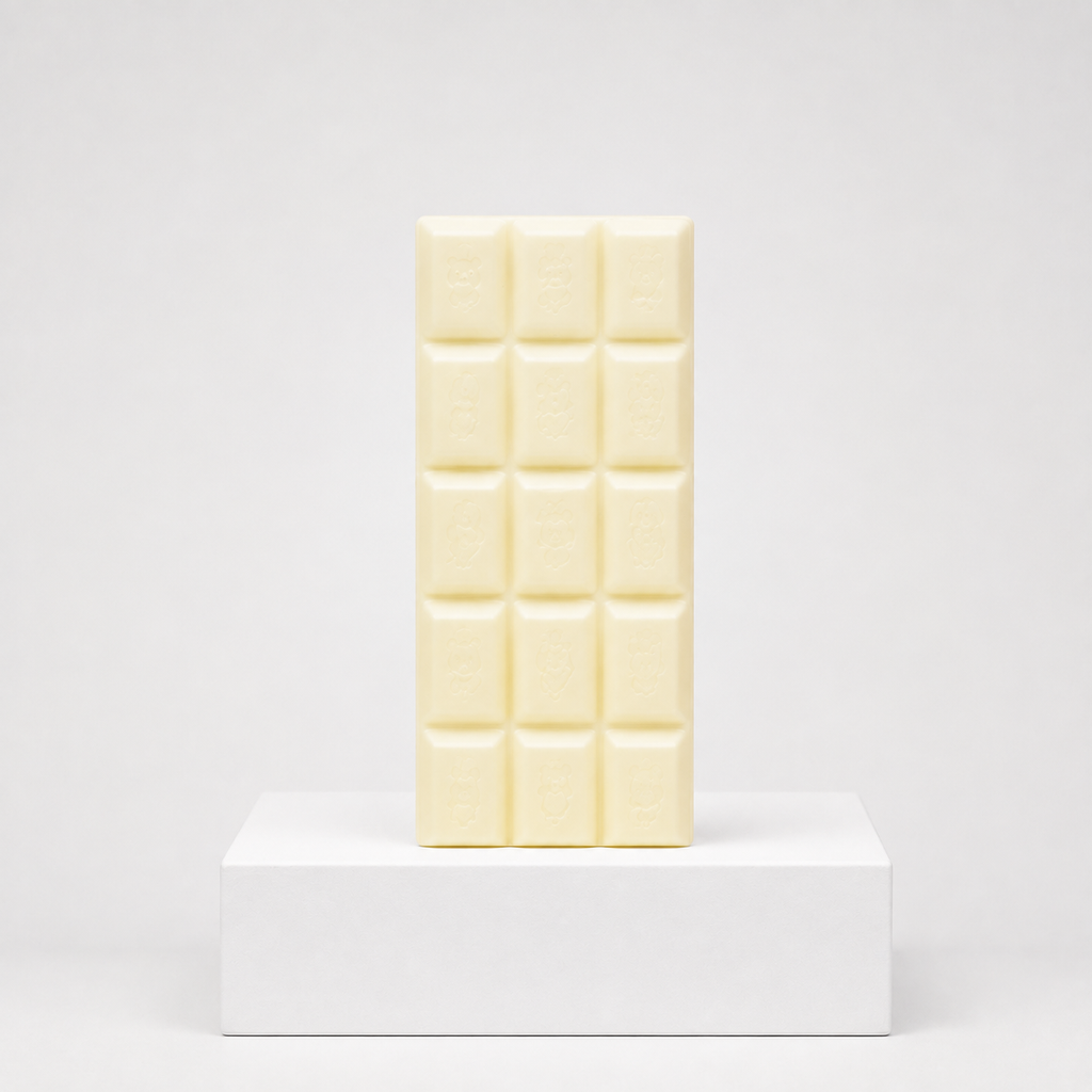 White chocolate-bar squishy with embossed character designs