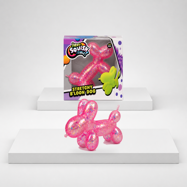 Glitter Pink Irre-Squish-tible Stretchy B'loon Dog package with matching toy