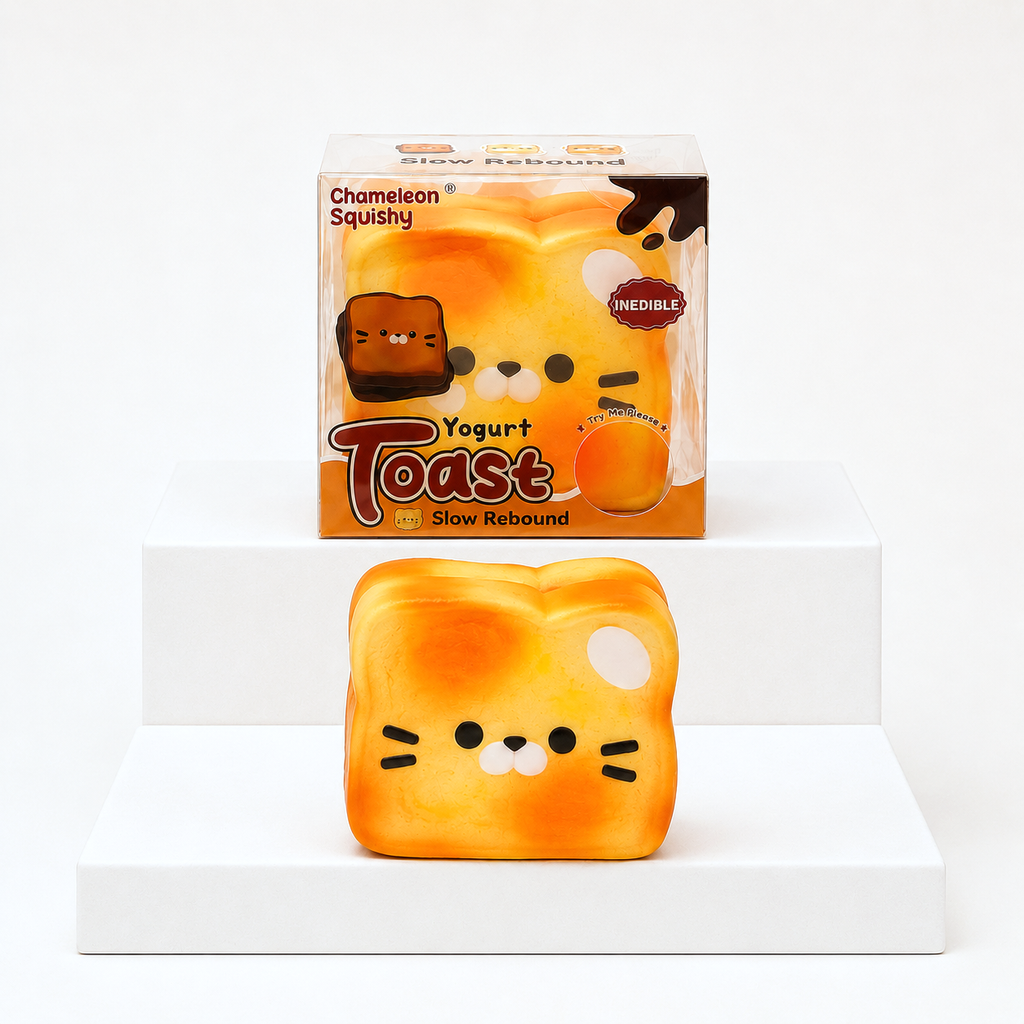 Orange Kawaii Cat Yogurt Toast squish toy with matching retail box