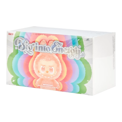 Squish Planet Pop Mart Labubu Big into Energy Series vinyl plush pendant blind box case with 6 sealed boxes. Features colorful rainbow background and character art.