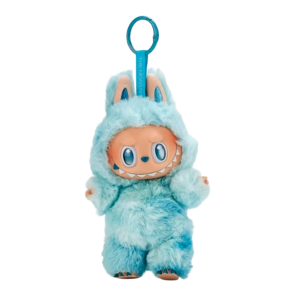 Squish Planet Pop Mart Labubu Big into Energy Series blue plush pendant with vinyl face and keyring.