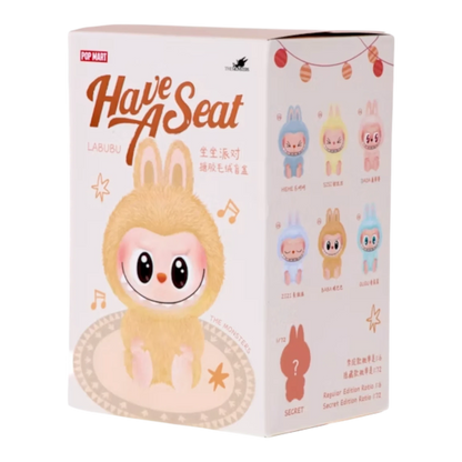 Squish Planet Pop Mart Labubu The Monsters Have a Seat vinyl plush blind box case with 6 sealed boxes featuring collectible figures.