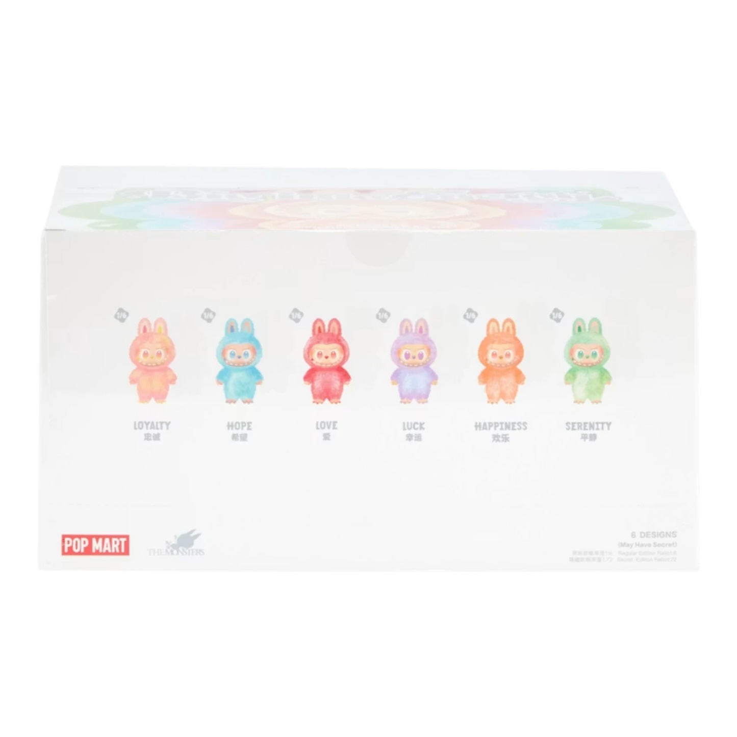 Squish Planet Pop Mart Labubu Big into Energy Series vinyl plush pendants in 6 designs: Loyalty, Hope, Love, Luck, Happiness, Serenity.