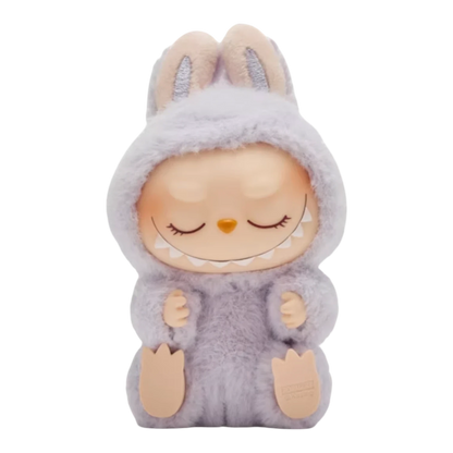 Squish Planet Labubu The Monsters Have a Seat Series vinyl plush pendant in light purple, featuring a hooded design and cute monster face.
