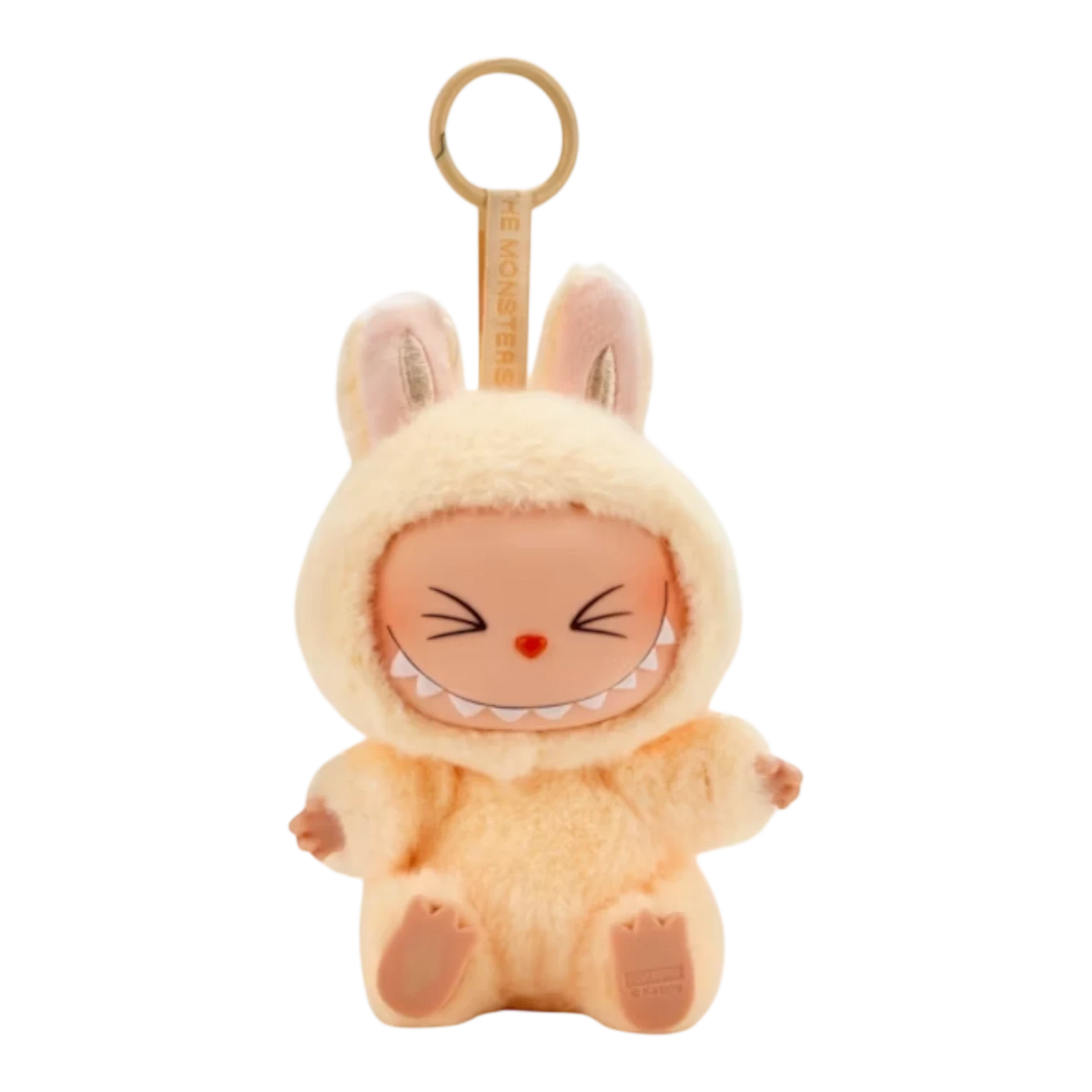 Squish Planet Labubu The Monsters Have a Seat Series yellow plush and vinyl blind box pendant with keychain.