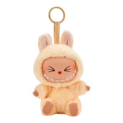 Squish Planet Labubu The Monsters Have a Seat Series yellow plush and vinyl blind box pendant with keychain.
