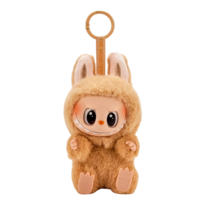 Squish Planet Labubu The Monsters Have a Seat vinyl plush collectible figure with brown fur and bunny ears.
