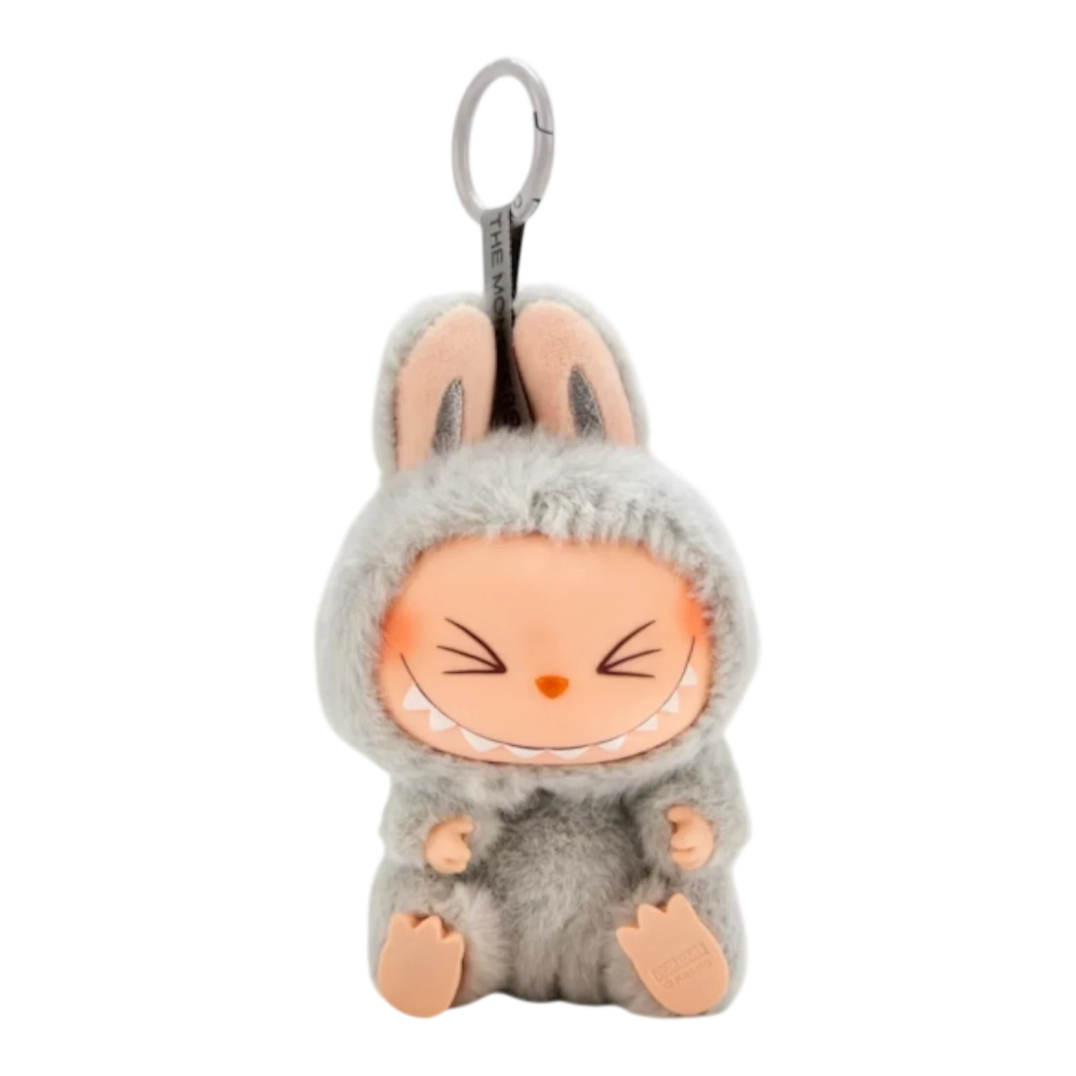 Squish Planet Labubu The Monsters Have a Seat grey plush vinyl figure with bunny ears and a keyring.