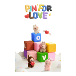 Squish Planet Labubu The Monsters Pin for Love Series vinyl plush pendant blind box, featuring cute characters on colorful blocks.