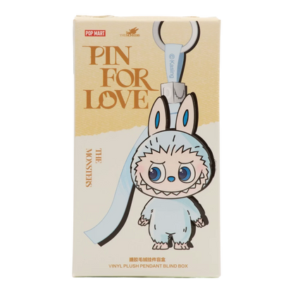 Squish Planet Pop Mart Labubu The Monsters Pin for Love Series vinyl plush pendant blind box with blue and white character.