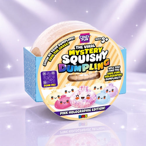 Squish Planet mystery squishy dumpling blind box featuring the rare pink holographic glitter chase edition