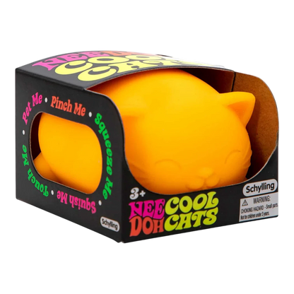 Squish Planet NeeDoh Cool Cat fidget toy in bright orange, a squishy, squeezable stress relief toy with a cute cat face.