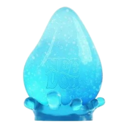 Squish Planet NeeDoh Dream Drop fidget toy, a blue, translucent, teardrop-shaped squishy with a slow-rising texture and speckled details.