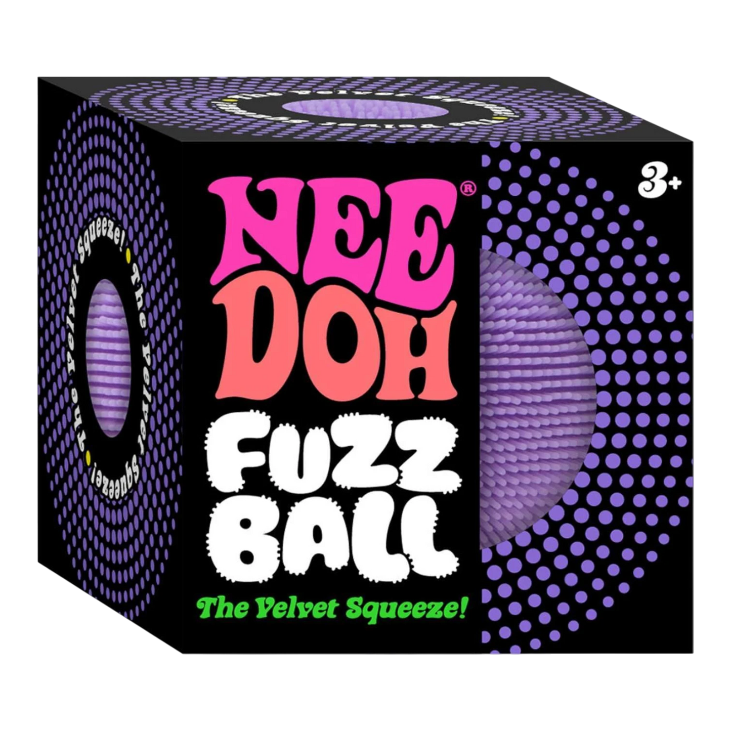 Squish Planet NeeDoh Fuzz Ball Velvet Squeeze fidget toy, purple, soft, squishy, stress relief, tactile sensory toy