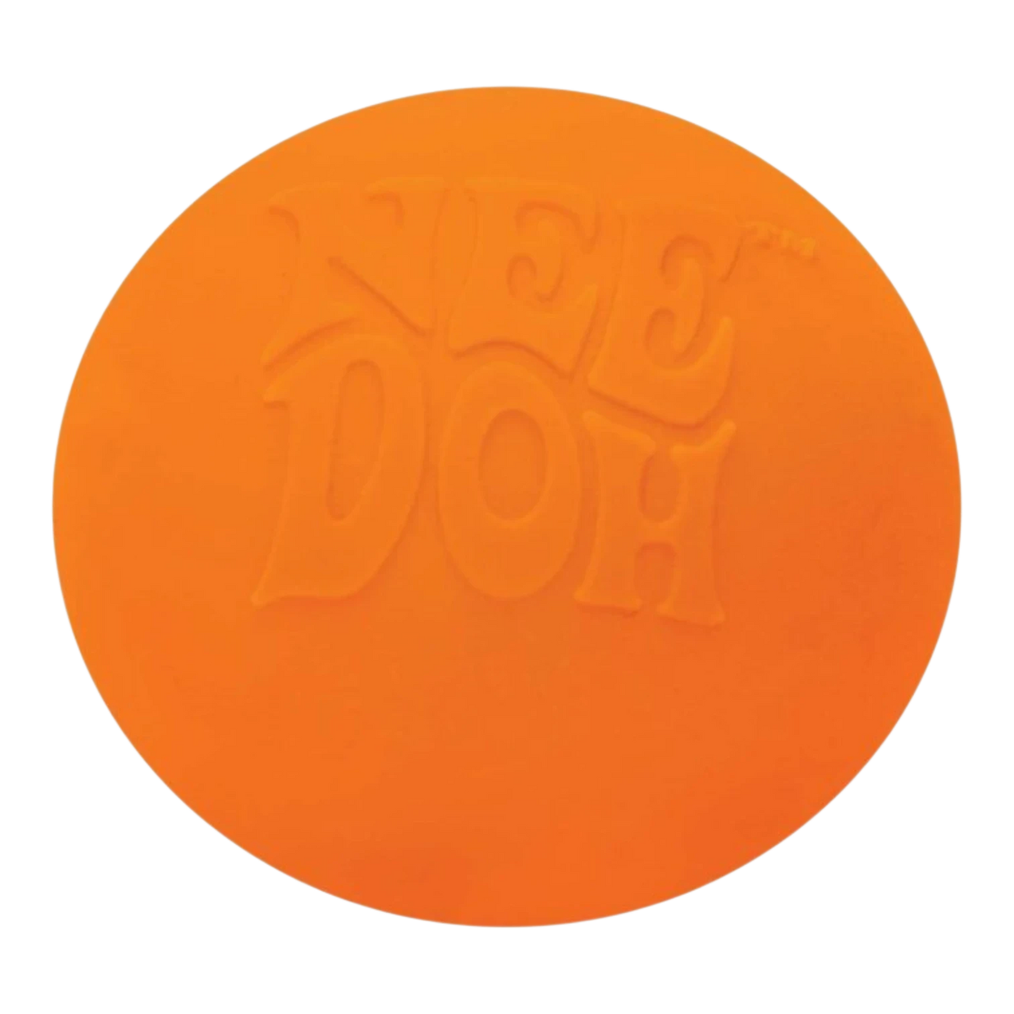 Squish Planet NeeDoh Groovy Glob orange squishy fidget toy with embossed logo, made of soft, non-toxic compound.