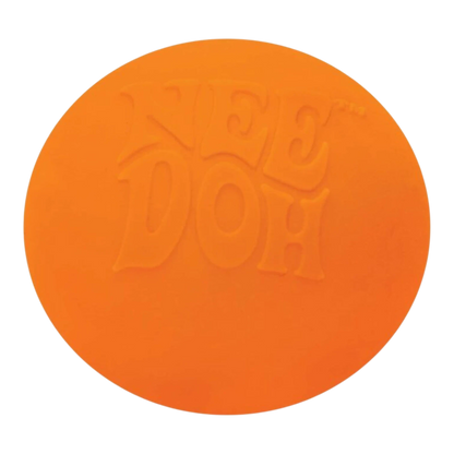 Squish Planet NeeDoh Groovy Glob orange squishy fidget toy with embossed logo, made of soft, non-toxic compound.