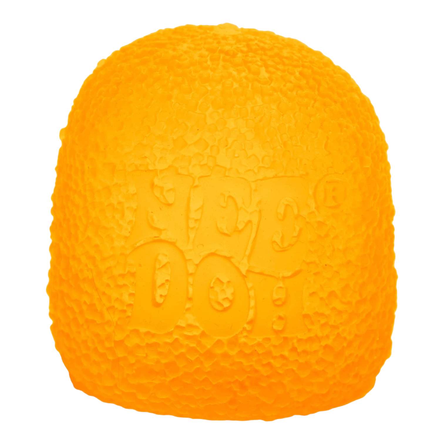 Squish Planet NeeDoh Gumdrop squishy fidget toy in bright orange with textured surface and embossed logo.