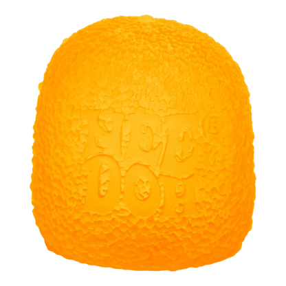 Squish Planet NeeDoh Gumdrop squishy fidget toy in bright orange with textured surface and embossed logo.