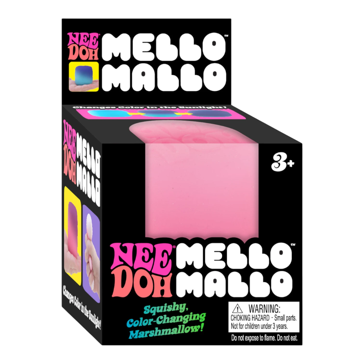 Squish Planet NeeDoh Mello Mallo squishy fidget toy, pink, marshmallow-shaped, slow-rising texture for stress relief.