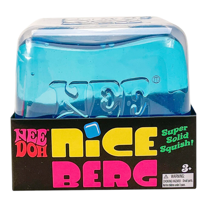 Squish Planet NeeDoh Nice Berg blue squishy fidget toy with a unique iceberg shape and soft, slow-rising texture.