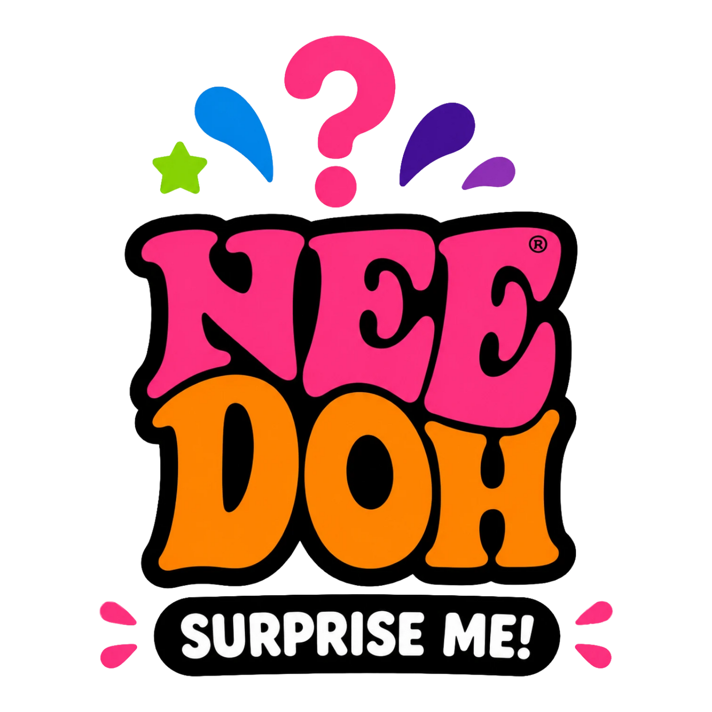 Squish Planet NeeDoh Nice Berg Glitter and Glow squishy fidget toy with pink and orange lettering.
