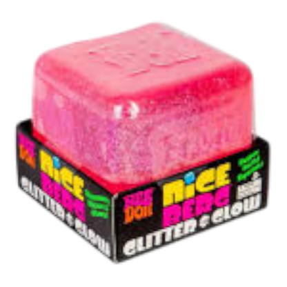 Squish Planet NeeDoh Nice Berg Glitter and Glow squishy fidget toy in bright pink with a sparkling finish.