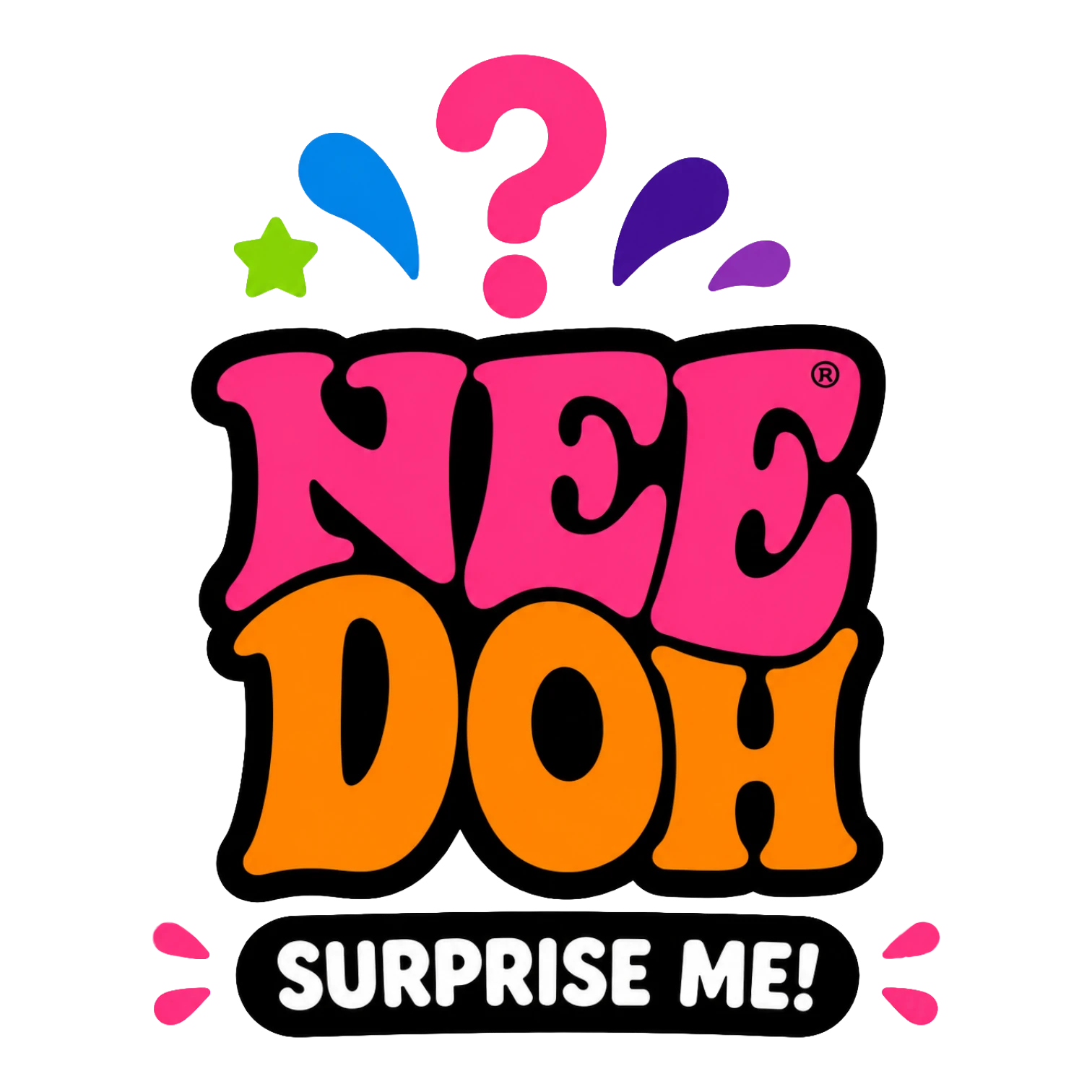 Squish Planet NeeDoh Nice Cube Glitter and Glow squishy fidget toy with pink and orange lettering.