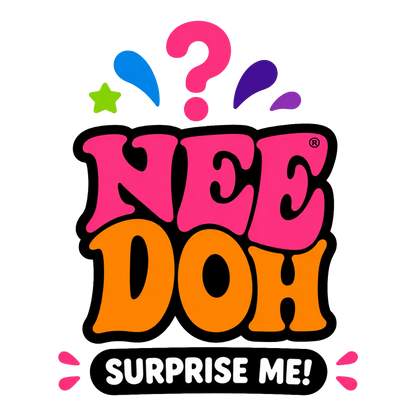 Squish Planet NeeDoh Nice Cube Glitter and Glow squishy fidget toy with pink and orange lettering.