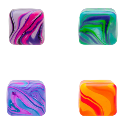 Squish Planet NeeDoh Nice Cube Swirl Super Squeeze fidget toy with pink, purple, blue, green, and orange swirls.
