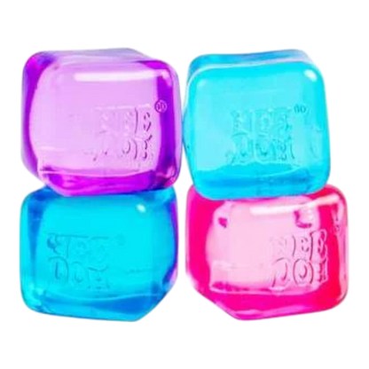 Squish Planet NeeDoh Nice Ice Baby set of 4 squishy fidget toys in purple, blue, and pink. Soft, slow-rising compound.