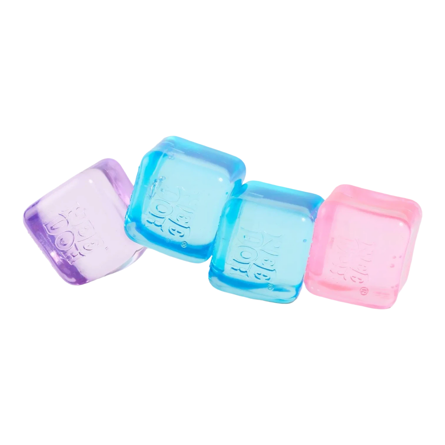 Squish Planet NeeDoh Nice Ice Baby set of 4 squishy fidget toys in pastel purple, blue, and pink. Soft, slow-rising compound.